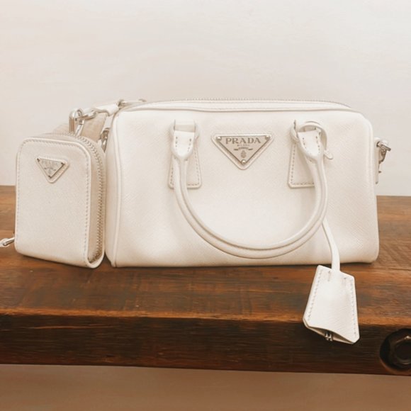 PRADA Saffiano Lux leather top handle in white - Picture 1 of 10
